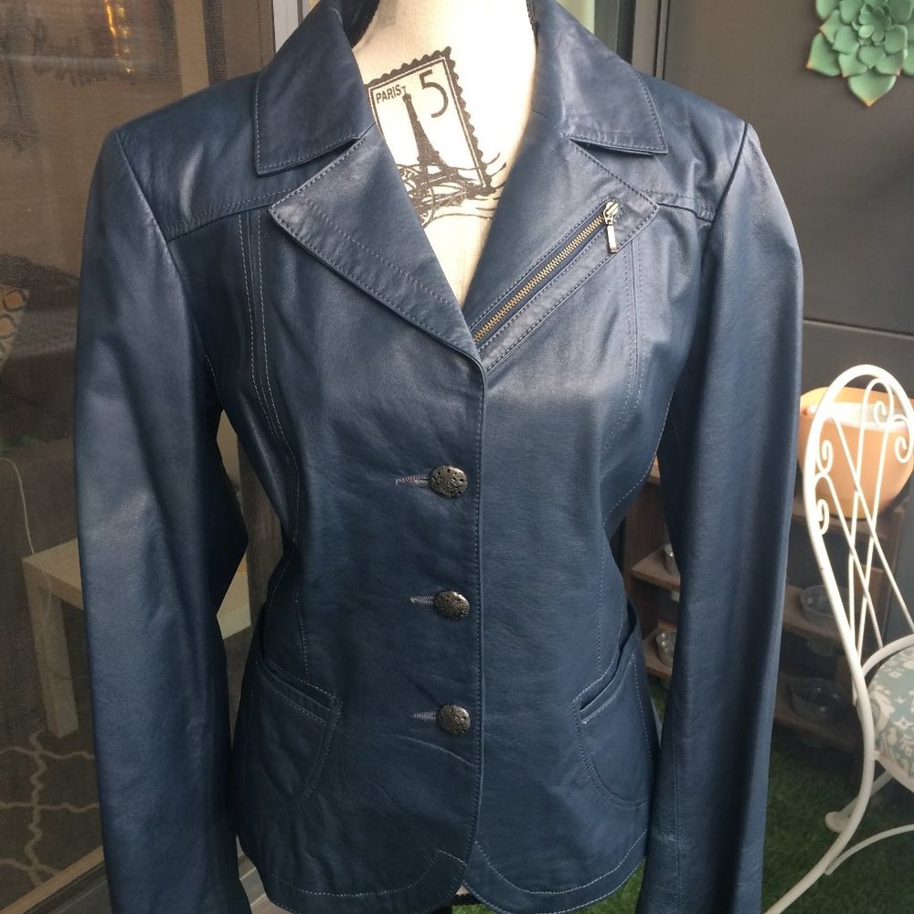 Danier Blazer Leather Jacket - Teal L/G